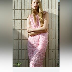 NWT zara fringed mini dress size small, light pink